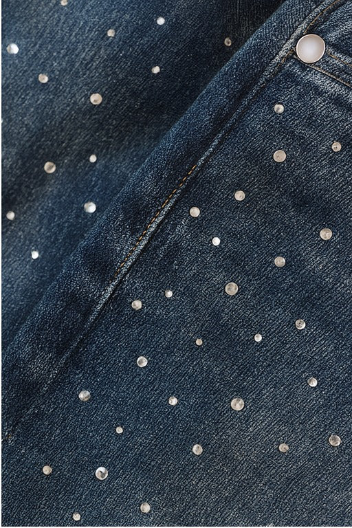 Korean Style Rhinestone High Waist Narrow Wide Leg Jeans